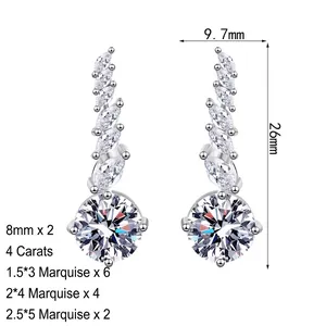 Boucles d'oreilles pendantes à pampilles marquise en argent 925 et moissanite femme