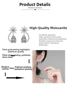 Dettaglio degli orecchini in moissanite a goccia con placcatura in platino multistrato