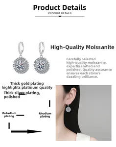 Detailed view of S925 silver sunflower moissanite earrings with model on-ear display