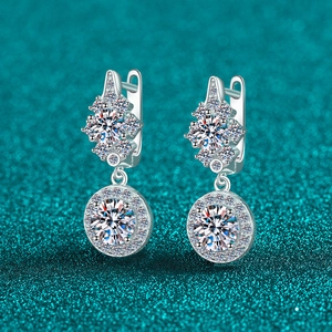 925 Sterling Silver Moissanite Zirconia Drop Earrings Elegant Exquisite Round Halo Inlaid Luxury Jewelry For Women Wedding Party