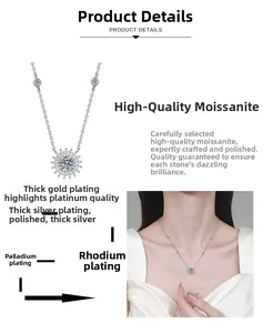 Vue détaillée du collier pendentif tournesol en moissanite avec placage en argent S925