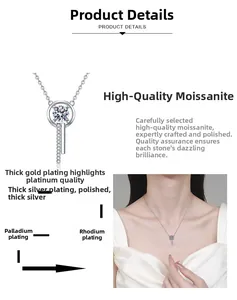 Detailed view of moissanite pendant necklace with silver, rhodium and palladium plating