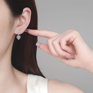 Elegant S925 sterling silver heart earrings with moissanite and infinity motif