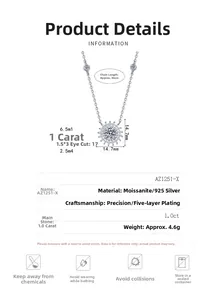 Guide détaillé des tailles pour le collier tournesol en moissanite 1,0ct et argent 925