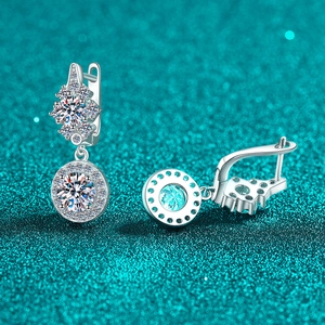 Elegant S925 sterling silver moissanite drop earrings with snowflake and halo design