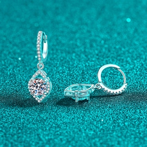 Sparkling S925 sterling silver drop earrings with geometric moissanite diamond accents