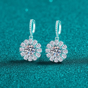 925 Sterling Silver Moissanite Sunflower Stud Earrings For Women Exquisite Light Luxury Rhinestone Floral Wedding Jewelry Gift