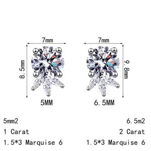 S925 sterling silver moissanite stud earrings featuring marquise-cut stone accents