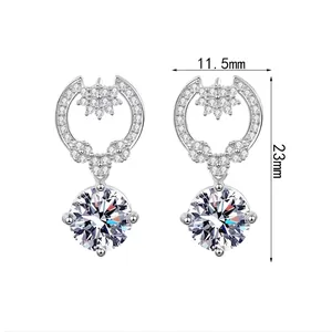 Boucles d'oreilles en argent S925 avec moissanite, design croissant et pierres de 8mm