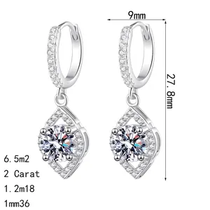 Elegant 925 sterling silver drop earrings with 2 carat moissanite stones and zircon