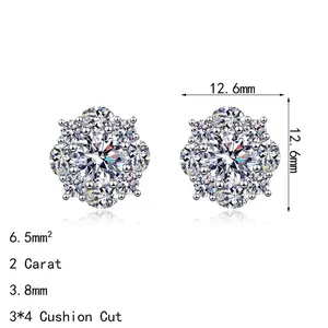 Sparkling S925 sterling silver flower moissanite stud earrings 12.6mm with 2 carat gems