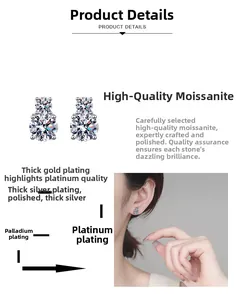 Details von S925 Silber Moissanit Ohrringen mit Doppel-Diamant-Design und Beschichtung