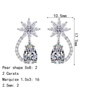 Orecchini pendenti in argento S925 con moissanite a goccia e design a petalo di fiore