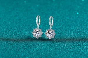 Detailed macro view of S925 sterling silver moissanite snowflake stud earrings