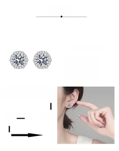 Detail of moissanite stud earring showing layered plating of silver, rhodium, and palladium