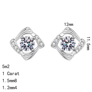 S925 sterling silver geometric swirl stud earrings with 1 carat moissanite stones