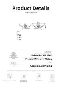 Macro view of 1.0ct moissanite earrings in cross geometric 925 silver design
