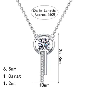 S925 sterling silver moissanite tassel necklace with adjustable 46cm chain and 1ct pendant