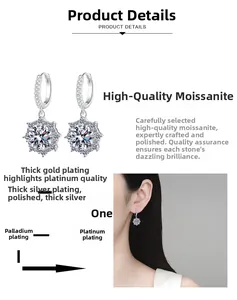 Detailed view of S925 sterling silver snowflake earrings with moissanite and rhodium plating