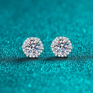 Luxurious 925 Sterling Silver Moissanite Zirconia Stud Earrings Round Halo Sparkling Gemstone Jewelry For Women Wedding Party Gift