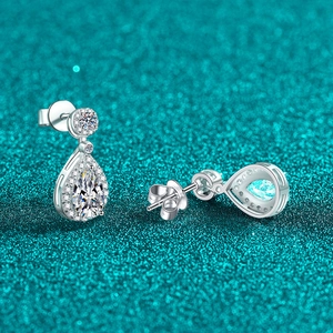 Elegant S925 sterling silver drop earrings with pear-cut blue moissanite and halo diamonds