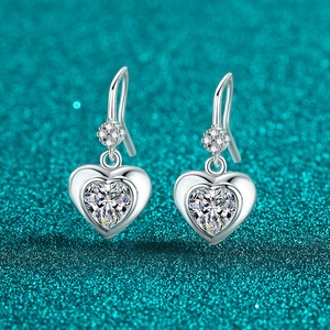 925 Sterling Silver Moissanite Heart Drop Earrings For Women Elegant Heart Shaped Silver Hook Earrings Romantic Jewelry Gift