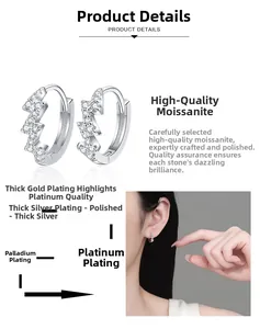 Lightning bolt S925 sterling silver hoop earrings featuring Moissanite and platinum plating