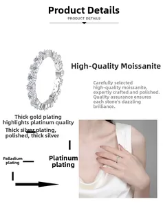 Détail de la bague en moissanite argent S925 montrant le placage marquise et diamant rond