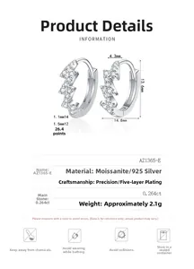 Detailed spec sheet showing 925 silver moissanite hoop earrings with size and weight info