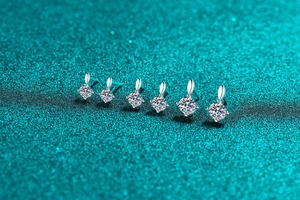 Detail of S925 sterling silver moissanite stud earrings in six different sizes