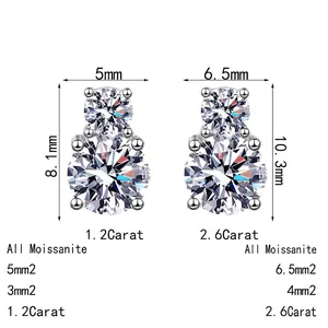 Minimalistische S925 Sterling Silber Moissanit Ohrstecker in zwei Größen mit Produktmaßen