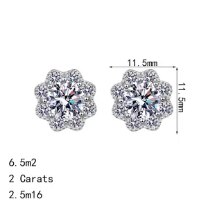 Sparkling S925 sterling silver sunflower moissanite stud earrings 11.5mm 2 carat