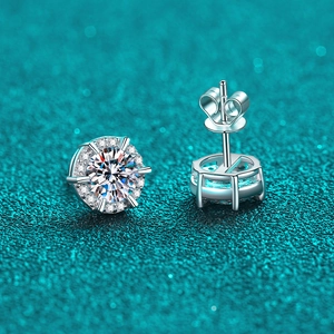 Elegant S925 sterling silver moissanite halo stud earrings with round cut stones