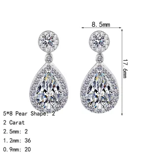 Elegant S925 sterling silver pear-cut moissanite drop earrings with halo micro-pave setting