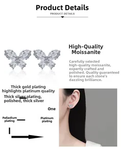 Macro detail of butterfly moissanite earrings with silver plating and marquise cut stones