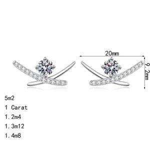 Minimalist S925 sterling silver moissanite stud earrings in a cross geometric design