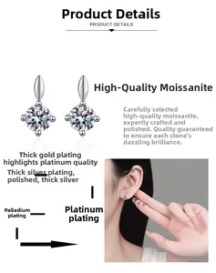 Macro detail of S925 sterling silver moissanite earrings with multi-layer rhodium plating