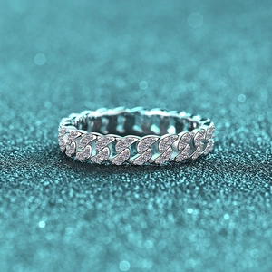 Bague Maillon Cubain en Argent Sterling 925 avec Moissanite pour Femme Bijoux de Luxe Exquis Pavage Complet Étincelant