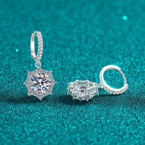 Elegant S925 sterling silver octagonal moissanite drop earrings on glitter background