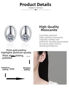 Detail of S925 moissanite stud earrings featuring multi-layer rhodium plating process