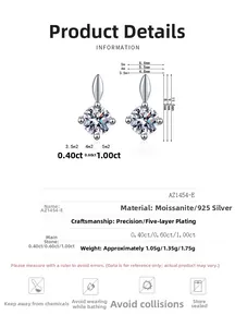 Detailed size specifications for S925 sterling silver moissanite teardrop earrings