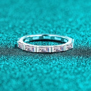 S925 Sterling Silver Moissanite Ring Baguette Cut Eternity Band Bamboo Joint Stackable Ring For Women Jewelry Gift