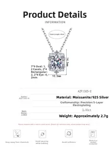 Tabella specifica per ciondolo in moissanite ovale da 2ct in argento 925 di qualità