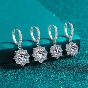 S925 sterling silver moissanite earrings with octagonal snowflake drop pendants