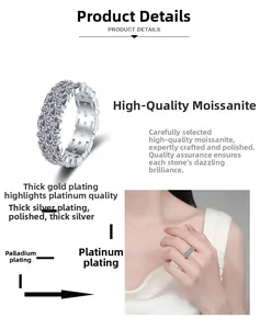 Detailmakro eines S925 Silber-Moissanit-Eternity-Rings mit mehrschichtiger Vergoldung
