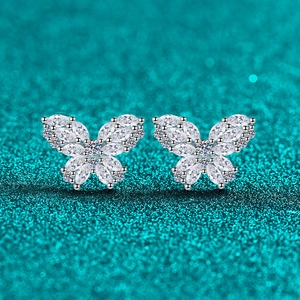 S925 Sterling Silver Moissanite Butterfly Stud Earrings Elegant 1.386ct Marquise Cut Clear Stone Jewelry For Women