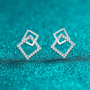 Orecchini a Bottone in Argento Sterling S925 Con Moissanite per Donna Quadrati Geometrici Intrecciati Minimalisti Eleganti Gioielli