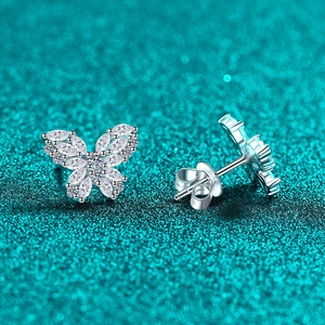 Exquisite S925 sterling silver butterfly stud earrings with sparkling moissanite stones
