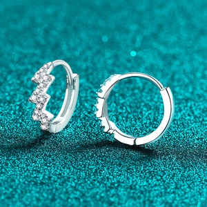 S925 sterling silver moissanite hoop earrings with sparkling lightning wave design
