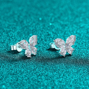 Exquisite S925 sterling silver butterfly stud earrings with sparkling moissanite stones